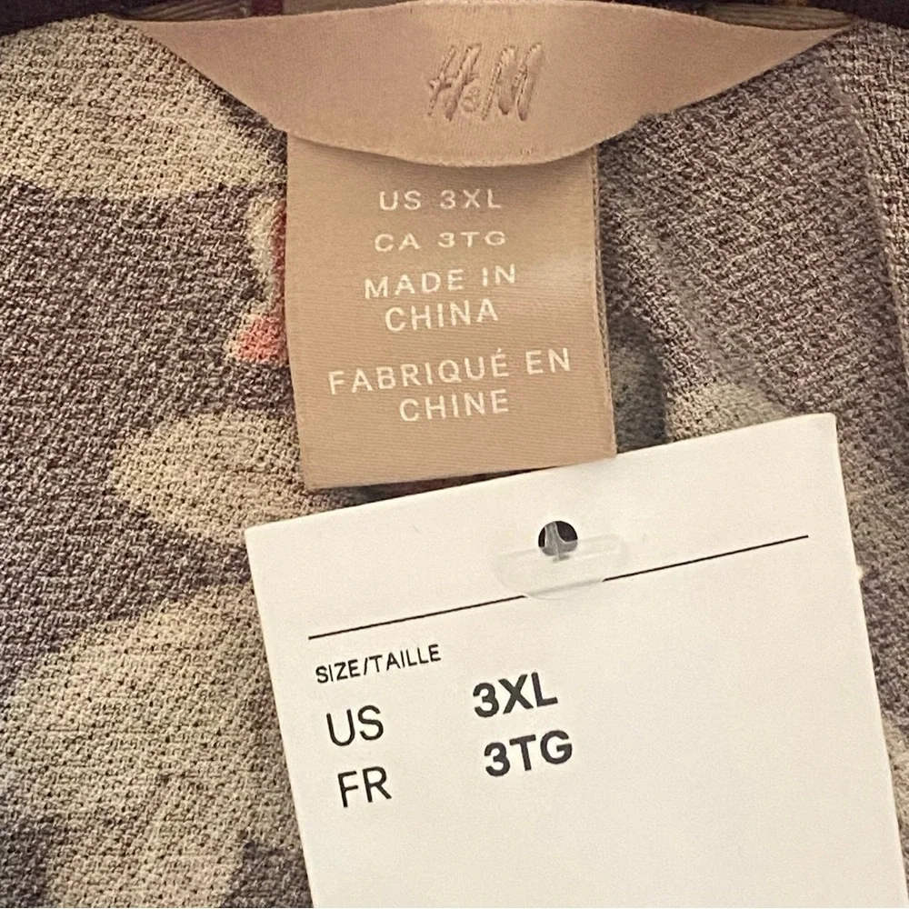 H&M Womens Long Sleeve Brown Red Floral Dress Size 3XL NWT Ruching Bodycon - Picture 10 of 13